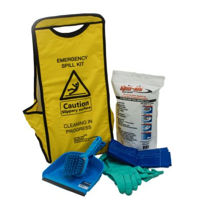 Spill-Aid Caddy Kit, complete kit and warning sign for spills