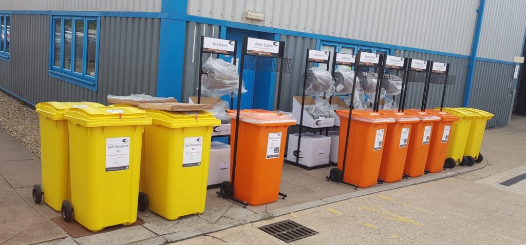 Spill kits and bins ready to be delivered to our customer